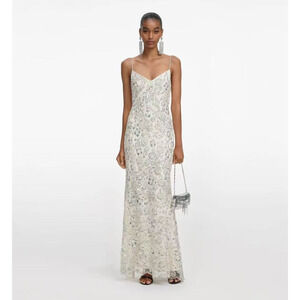 Self-Portrait Cream Floral Sequin Maxi Dress US 6